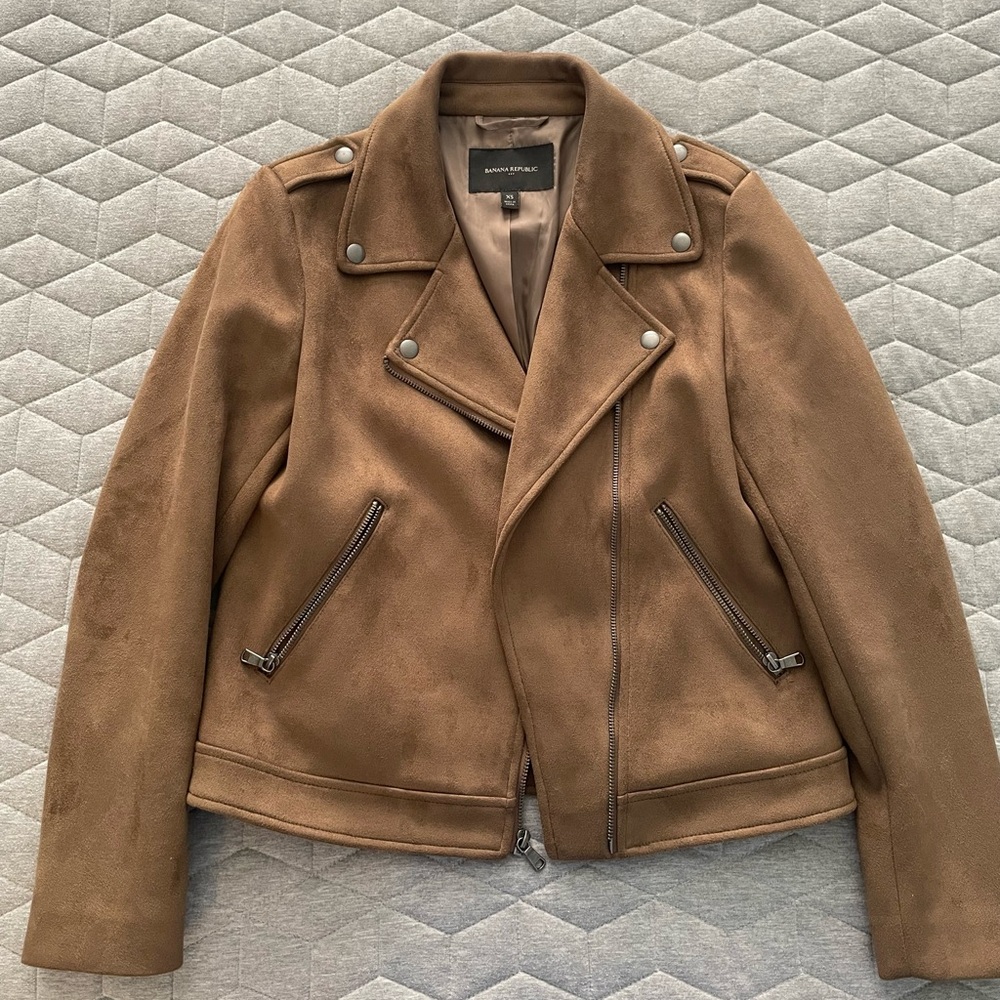 Banana Republic Tan Faux Suede Moto Jacket
